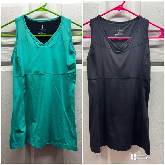 Lot of 2 Lands' End Womens Size XS Athletic Stretch Teal & Black Racerback Tanks - Picture 1 of 6